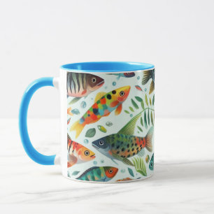 Colourful underwater fish art mug