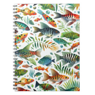 Colourful underwater fish art notebook