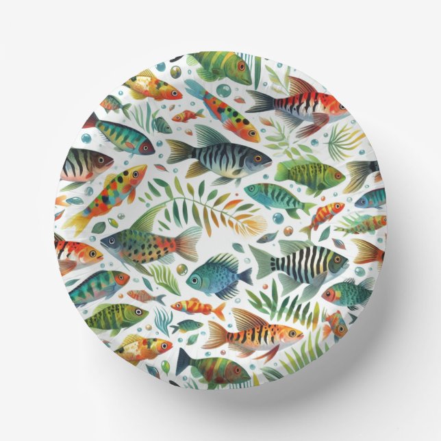 Colourful underwater fish art paper plate (Front)