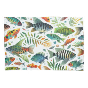 Colourful underwater fish art pillowcase