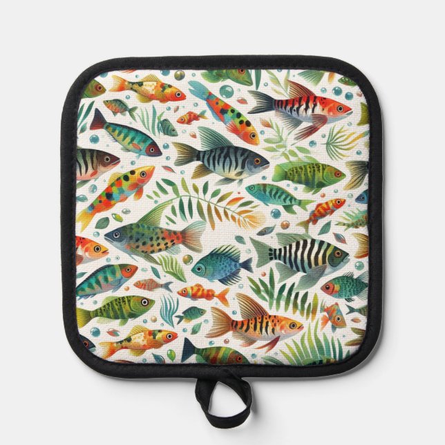 Colourful underwater fish art pot holder (Front)
