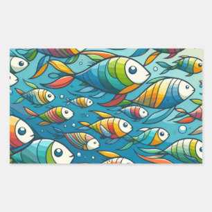 Colourful underwater fish art rectangular sticker