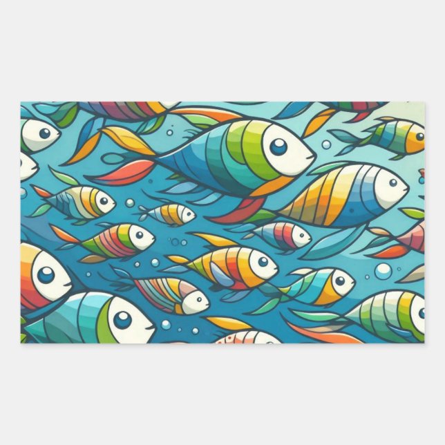 Colourful underwater fish art rectangular sticker (Front)
