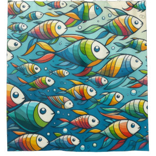 Colourful underwater fish art shower curtain