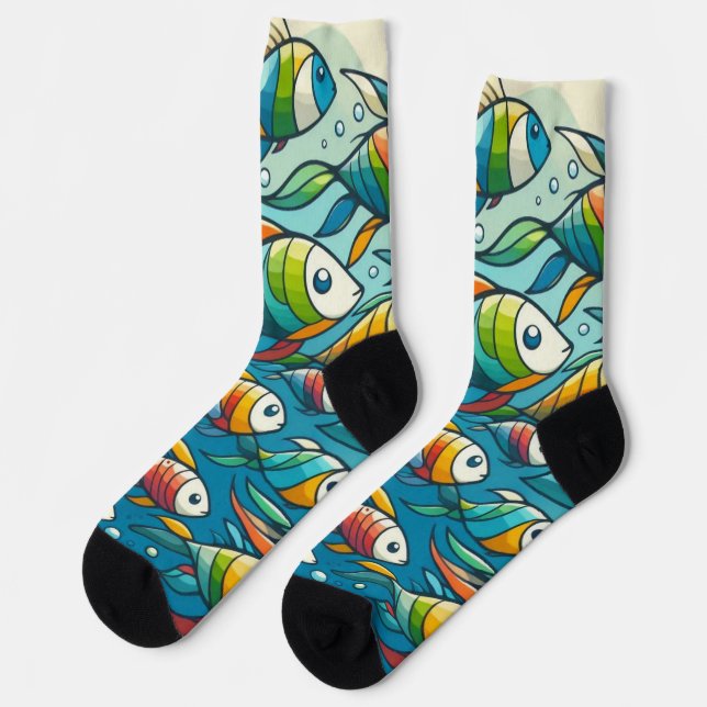 Colourful underwater fish art socks (Left)