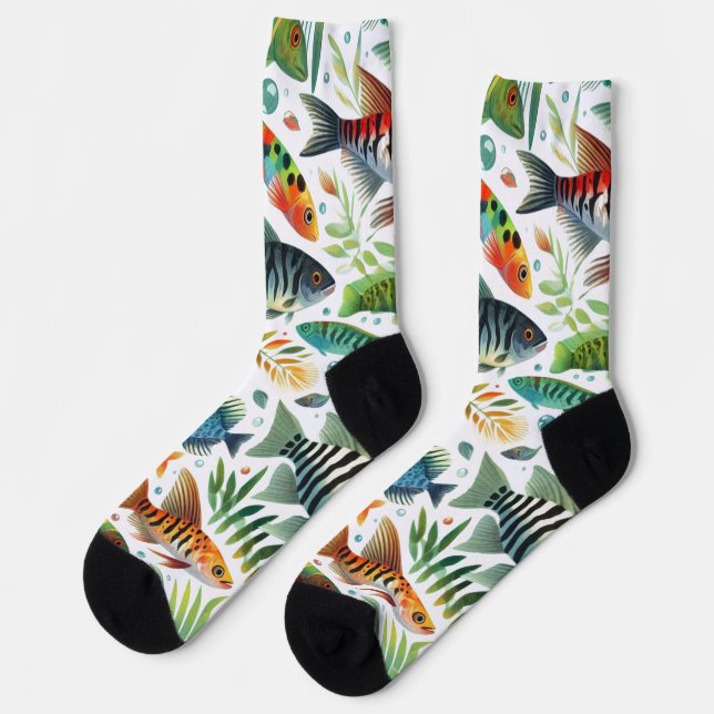 Colourful underwater fish art socks (Left)