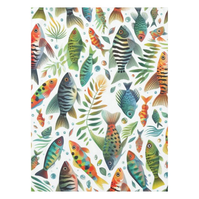 Colourful underwater fish art tablecloth (Front)
