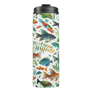 Colourful underwater fish art thermal tumbler