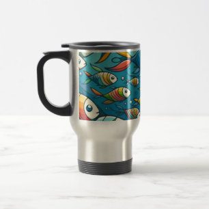 Colourful underwater fish art travel mug