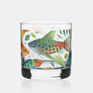 Colourful underwater fish art whiskey glass