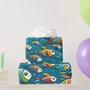 Colourful underwater fish art wrapping paper