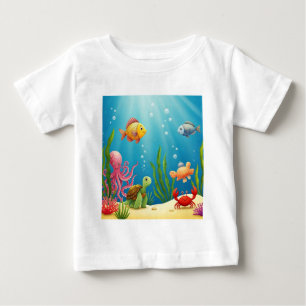 Colourful Underwater Fish Crab Turtle Seaweed Baby T-Shirt