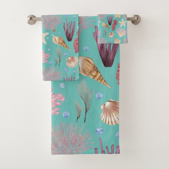 Colourful Underwater Life Pattern Bath Towel Set (Insitu)