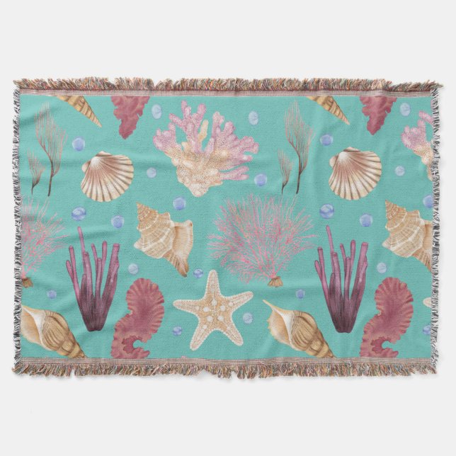 Colourful Underwater Life Pattern Throw Blanket (Front)