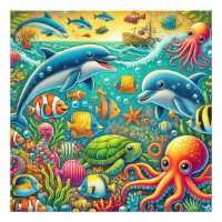 Colourful Underwater Scene Featuring Marine Life