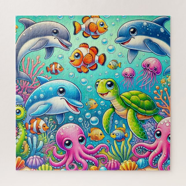 Colourful Underwater Scene Featuring Playful Sea Jigsaw Puzzle (Vertical)