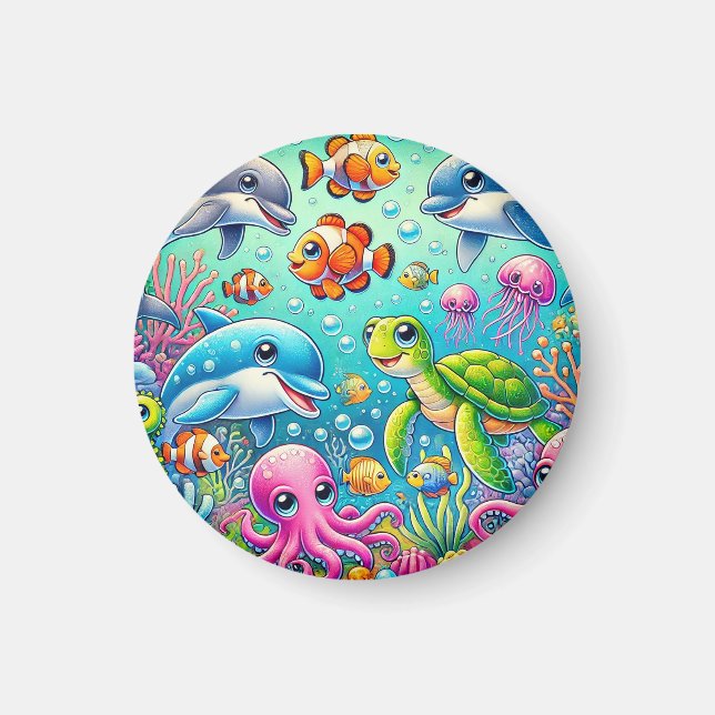 Colourful Underwater Scene Featuring Playful Sea Magnet (Front)