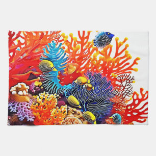 Colourful Underwater Sea Life Design Tea Towel