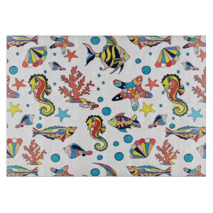 Colourful Underwater Sea Life Pattern Cutting Board