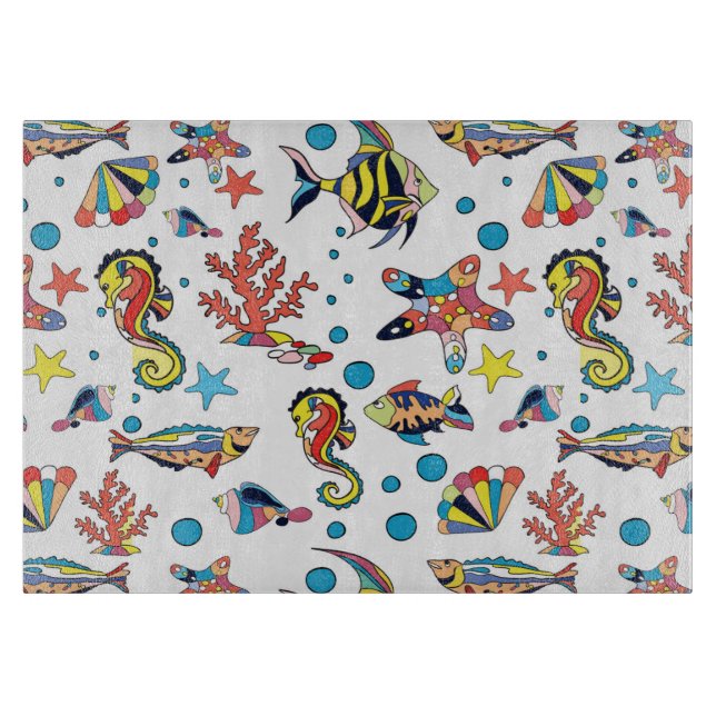 Colourful Underwater Sea Life Pattern Cutting Board (Front)