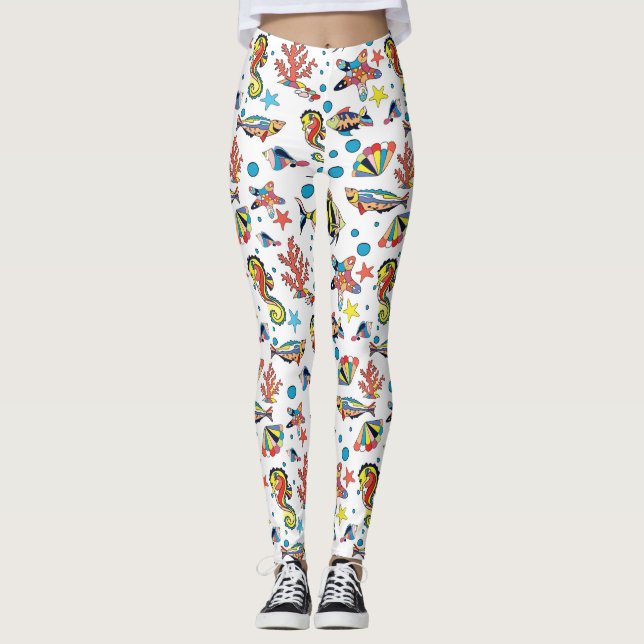 Colourful Underwater Sea Life Pattern Leggings (Front)