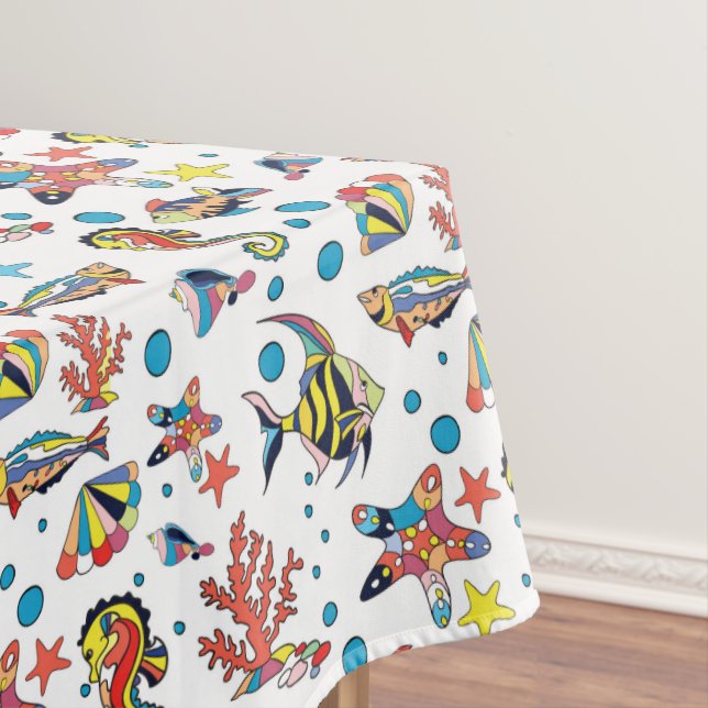 Colourful Underwater Sea Life Pattern Tablecloth (In Situ)