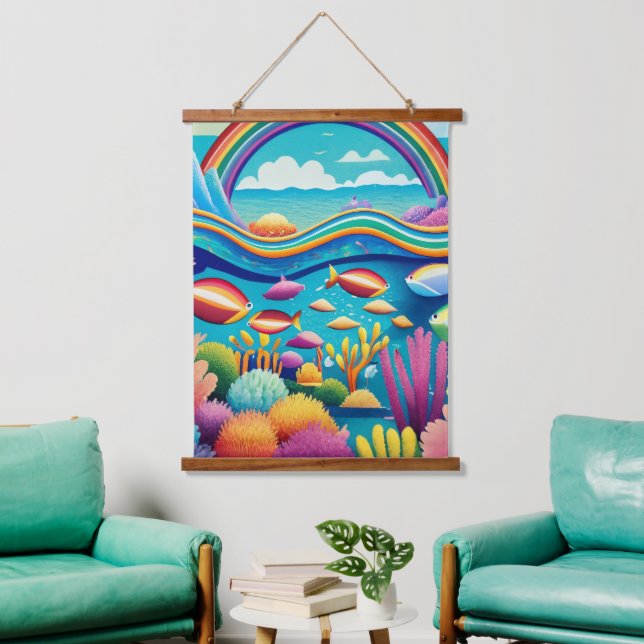 Colourful Underwater Under the Rainbow Hanging Tapestry (Living Room)