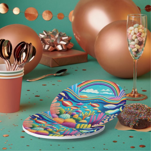 Colourful Underwater Under the Rainbow Paper Plate (Multi)