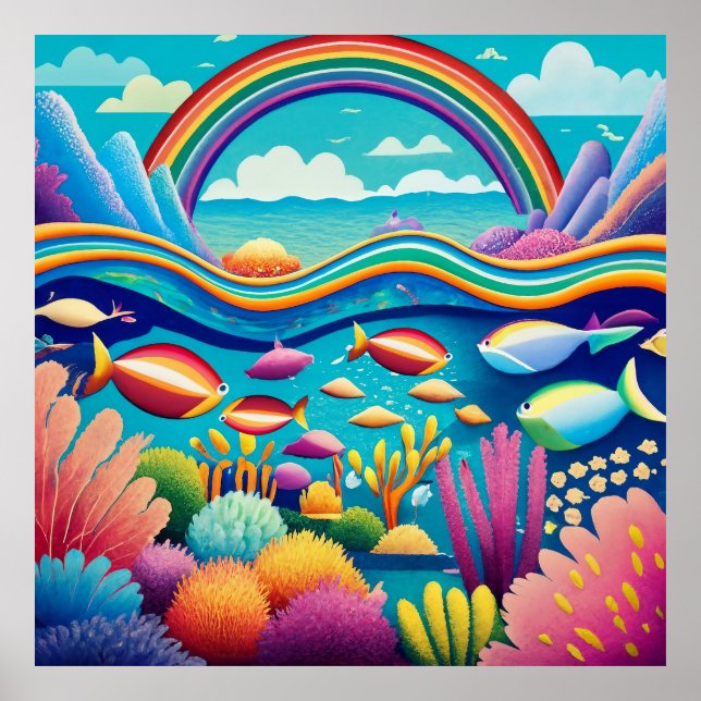 Colourful Underwater Under the Rainbow Poster (Front)