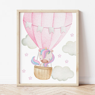 Colourful Unicorn, Air Balloon, Stars, Girl Nurser Photo Print