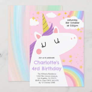 Colourful Unicorn and Rainbows Birthday Party Invitation
