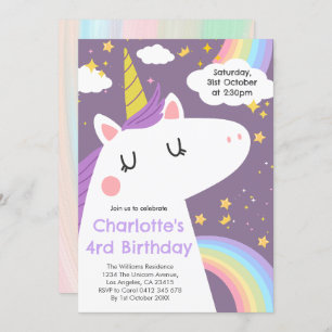Colourful Unicorn and Rainbows Birthday Party Invitation