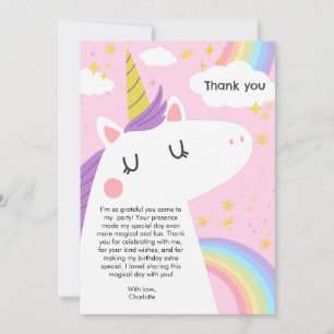Colourful Unicorn and Rainbows Birthday Party  Thank You Card