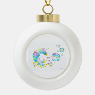 Colourful unicorn and spheres, watercolor painting ceramic ball christmas ornament