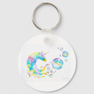 Colourful unicorn and spheres, watercolor painting key ring