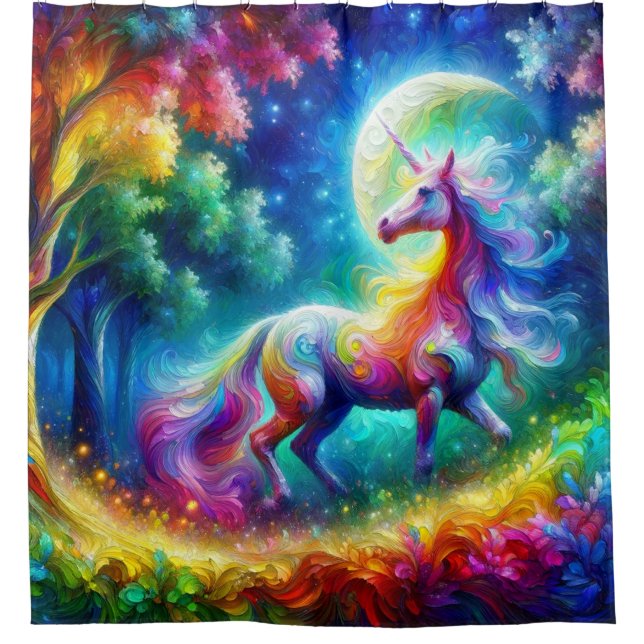 Colourful Unicorn Artwork Shower Curtain (Front)
