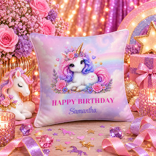 Colourful Unicorn Birthday Girl Magical Rainbow Pi Cushion