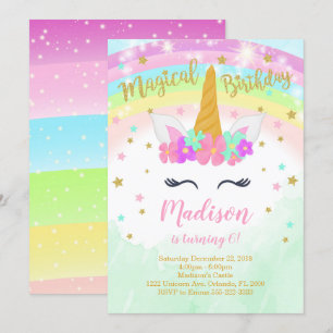 Colourful Unicorn Birthday Invitation