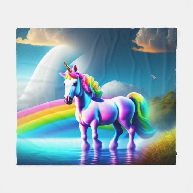 Colourful Unicorn Fleece Blanket (Front (Horizontal))