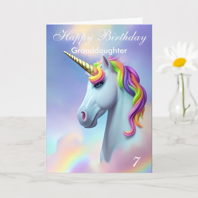Colourful Unicorn Happy Birthday Granddaughter  Card (Small Plant)