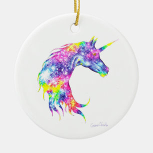 Colourful unicorn head ceramic tree decoration