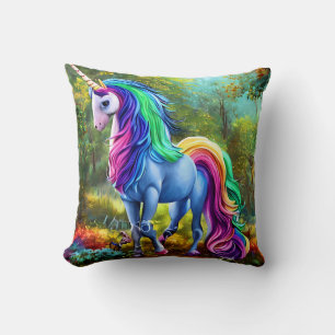 Colourful Unicorn Horse in The Forest-46567 Cushion