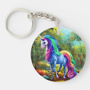 Colourful Unicorn Horse in The Forest-46567 Key Ring
