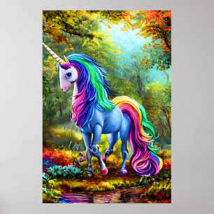 Colourful Unicorn Horse in The Forest-46567 Poster