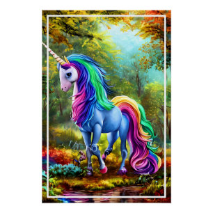 Colourful Unicorn Horse in The Forest-46567 Poster