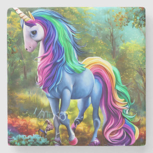 Colourful Unicorn Horse in The Forest-46567 Stone Coaster