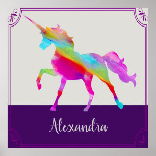 Colourful Unicorn Kid's Name Personalised Poster