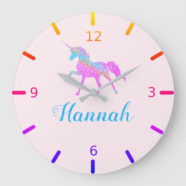 Colourful Unicorn Large Clock (Front)