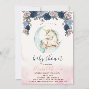 Colourful Unicorn Moon Flowers Baby Shower Invitation