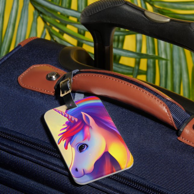 Colourful unicorn painting luggage tag (Front Insitu 1)